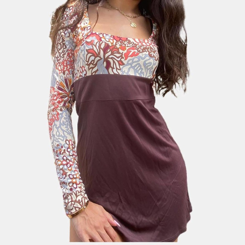Amazing Vintage Emilio Pucci Brown Longsleeve Mini Dress Size XS